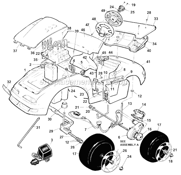 Page A Diagram and Parts List for 76126-84600  Power Wheels Ride-On Cars